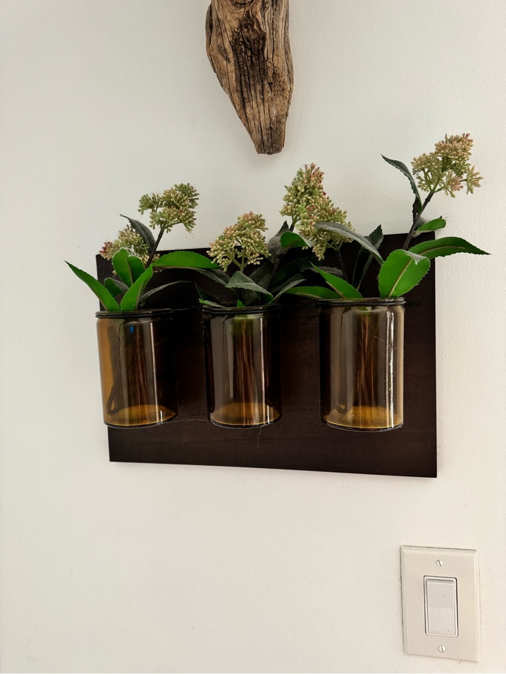 Vintage Amber Glass Wall Planter/Bud Vase—Mid-Century Rustic Decor